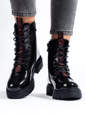 Black Patent Faux Leather Boots