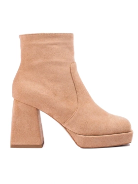 Beige Ankle Boots with Wide Block Heel