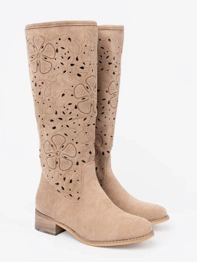 Suede Beige Over-the-Knee Boots
