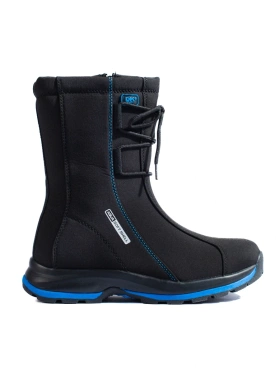 Black and Blue Softshell Snow Boots with Faux Fur Trim