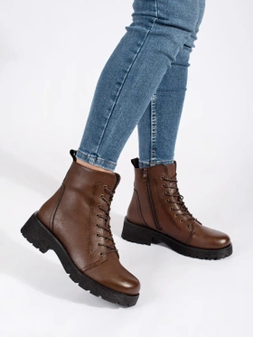 Sergio Leone Dark Brown Leather Ankle Boots with Chunky Soles