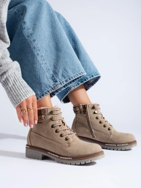 Beige Eco-Leather Ankle Boots