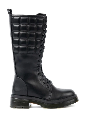 Classic Black Lace-up Boots with Zipper