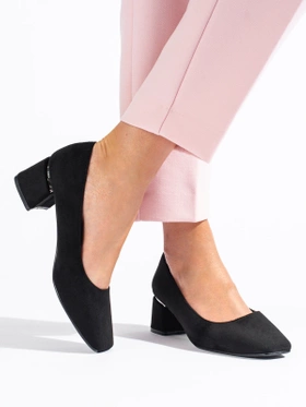 Vinceza Black Low Block Heel Shoes