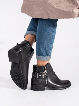 Black Ankle Boots with Flat Heels for Women