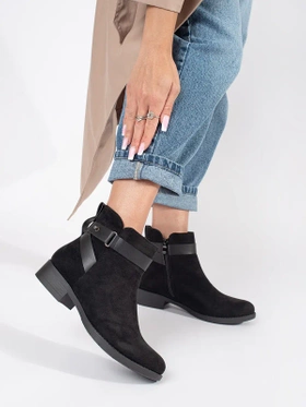 Black Suede Ankle Boots with Decorative Strap