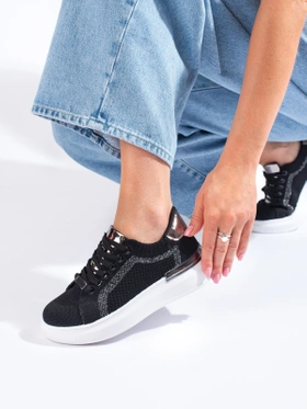 Black Platform Textile Sneakers