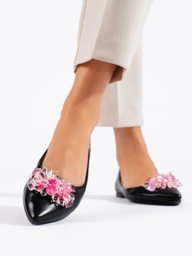 Black Patent Ballet Flats with Crystals