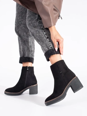 Chic Black Suede Chunky Heel Ankle Boots