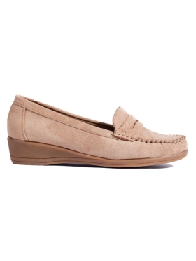 Suede Beige Loafers with Low Wedge Heel