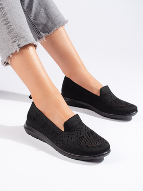 Czarne tekstylne slip on damskie