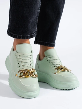 Light green sneakers with a chain