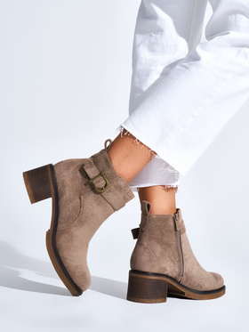 Chic Beige Suede Block Heel Boots