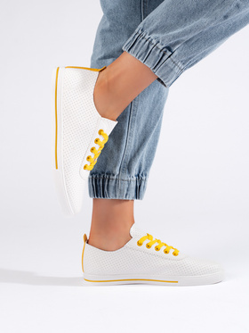 White Sneakers with Yellow Laces