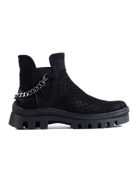 Black Suede Perforated Ankle Boots by Potocki