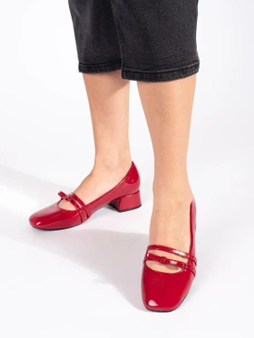 Glossy Red Low-Heel Court Shoes