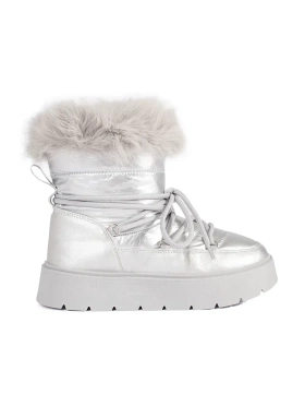 Silver Fur-Lined Snow Boots with Chunky Soles