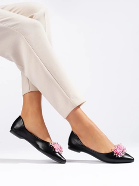 Black Patent Ballet Flats with Crystals