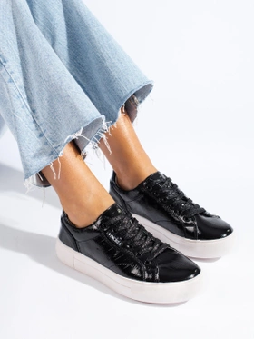 Black Leather Sneakers by Vinceza