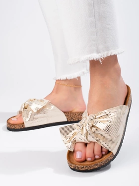 Comfortable Golden Bow Slides