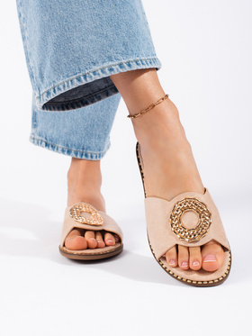 Beige Suede Slip-On Sandals