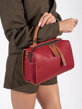 Charming Red Box Handbag with Brown Accents