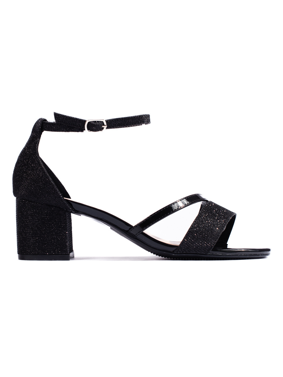 Sparkling Black Block Heel Sandals