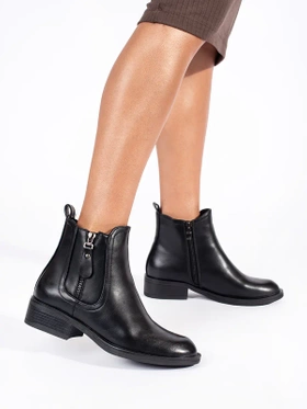 Black Ankle Boots with Decorative Zipper