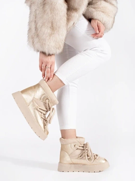 Light Beige Lace-Up Winter Boots with Chunky Soles