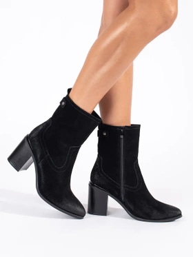 Sergio Leone Black Leather Block Heel Ankle Boots