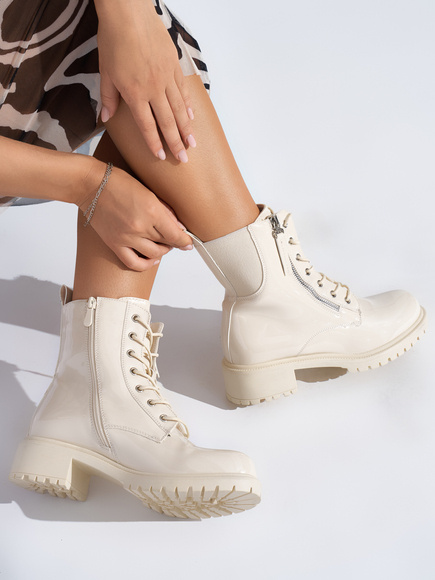 Creamy Patent Leather Platform Ankle Boots