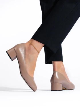 Low-Heel Dark Beige Pumps