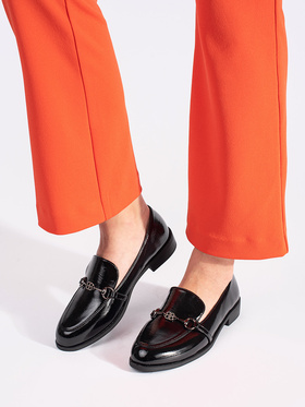 Glossy Black Loafers with Decorative Accent