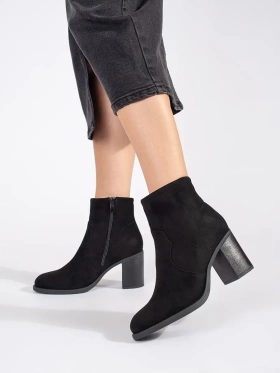 Classic Black Suede Block Heel Ankle Boots