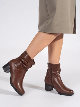 Brown Leather Ankle Boots with Ruched Upper - Sergio Leone