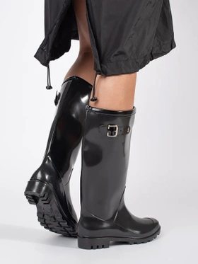 Glossy Black Tall Rain Boots