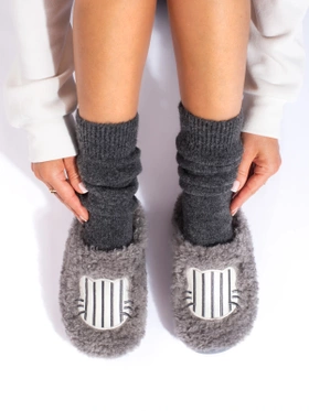 Cozy Grey Furry Slippers