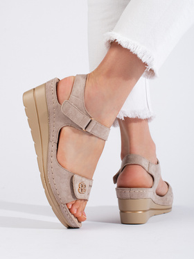 Beige Suede Wedge Sandals