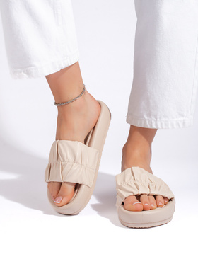 Light Beige Ruched Slide Sandals