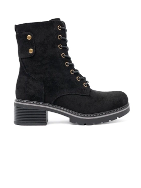 Black lace-up worker boots with thick sole