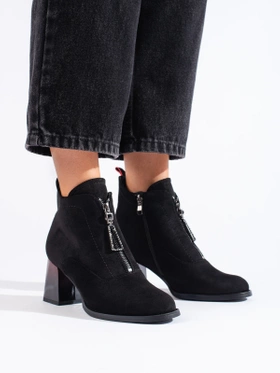 Suede Black Block Heel Ankle Boots