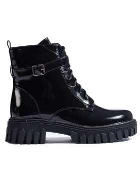 Chic Patent Eco Leather Lace-Up Boots