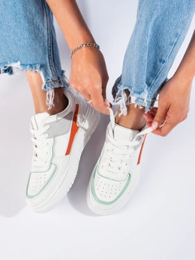 Lace-Up Platform Sneakers in White Faux Leather