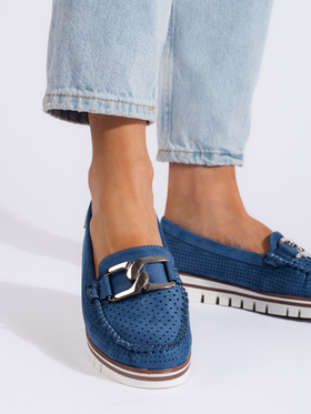 Sky Blue Lace Loafers on a Platform