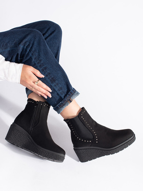 Black Suede Wedge Ankle Boots