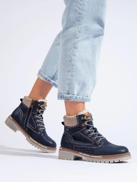 Navy Blue Lace-Up Boots