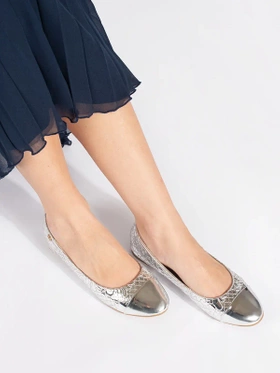 Silver Glossy Flat Ballet Flats