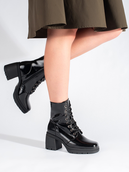 Shiny Black Lace-Up High Ankle Boots by Sergio Leone