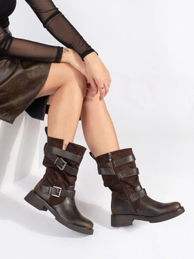 Chic Brown Ankle Boots with Buckle Details