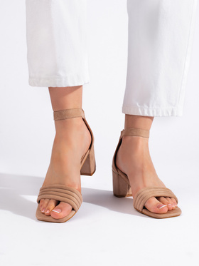 Suede Beige Block Heel Sandals